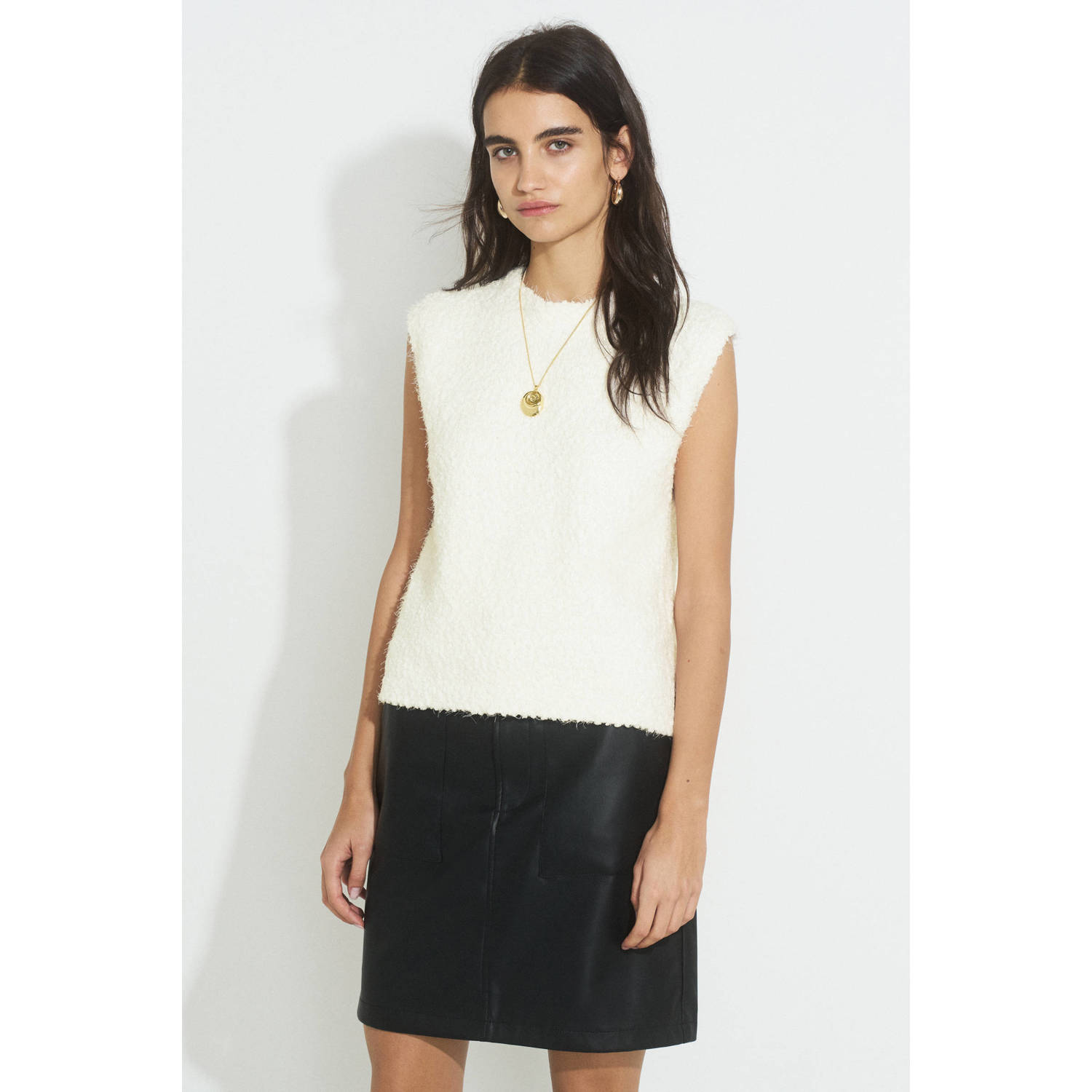 Ruby gebreide spencer met textuur off-white