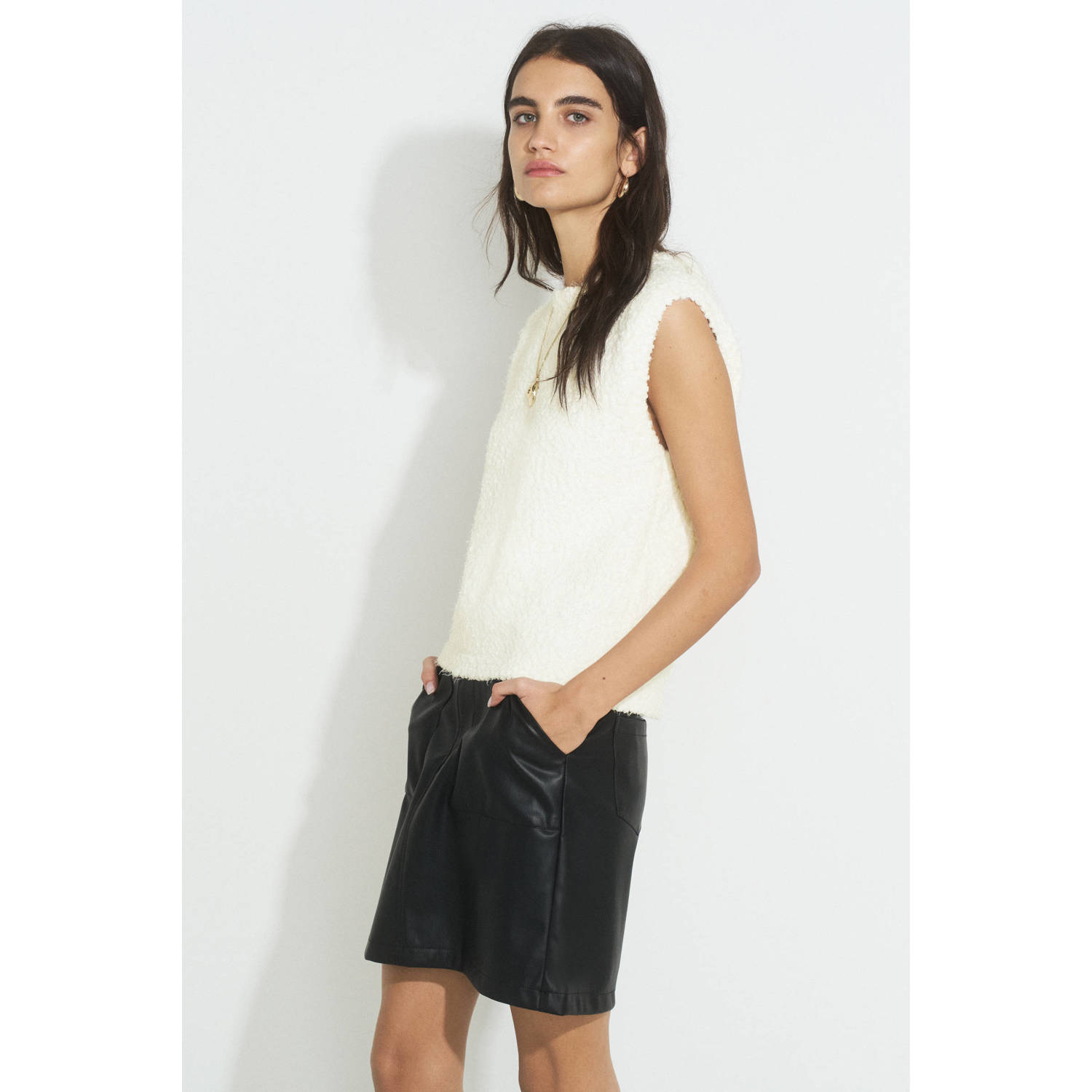 Ruby gebreide spencer met textuur off-white