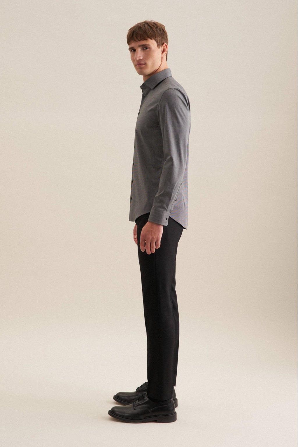 Seidensticker gemêleerd slim fit overhemd grijs