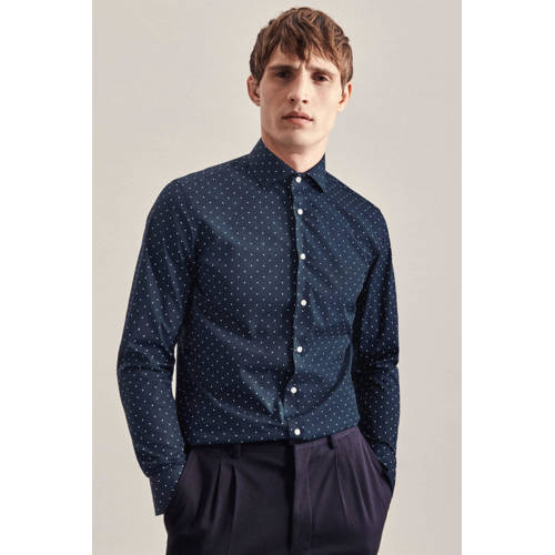 Seidensticker slim fit overhemd met stippen donkerblauw afbeelding