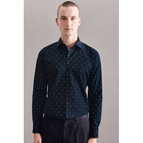 Seidensticker slim fit overhemd met all over print donkerblauw afbeelding