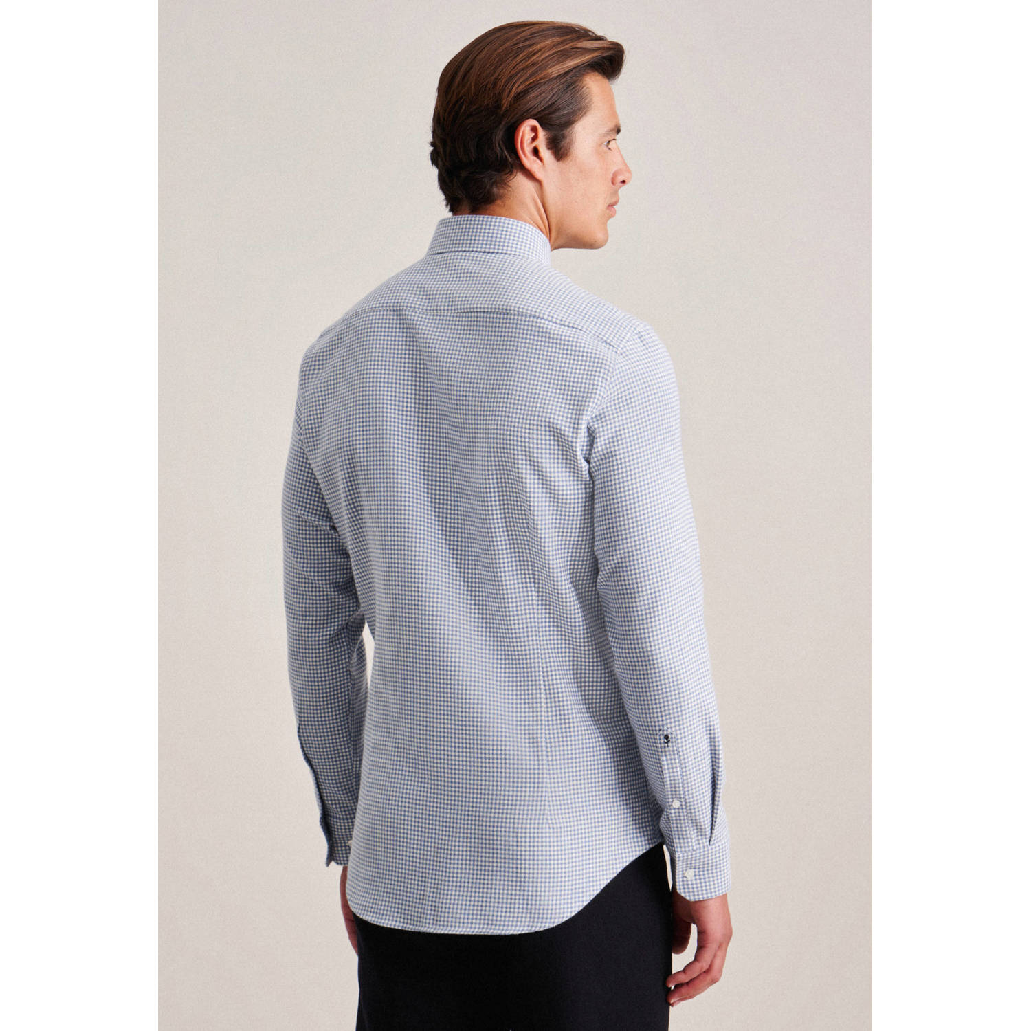 Seidensticker geruit slim fit overhemd lichtblauw