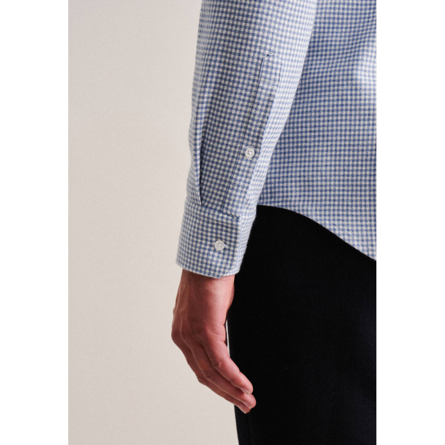 Seidensticker geruit slim fit overhemd lichtblauw