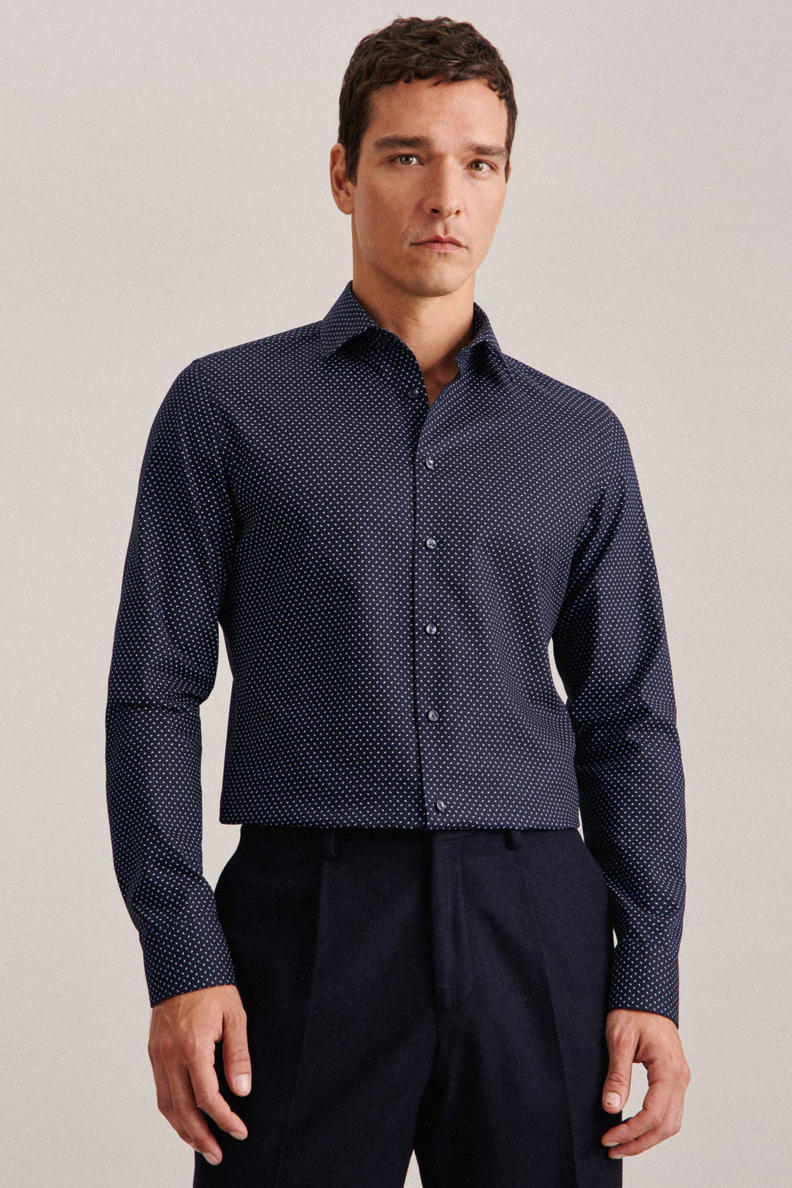 Seidensticker slim fit overhemd met paisleyprint donkerblauw Seidensticker slim fit overhemd met paisleyprint donkerblauw