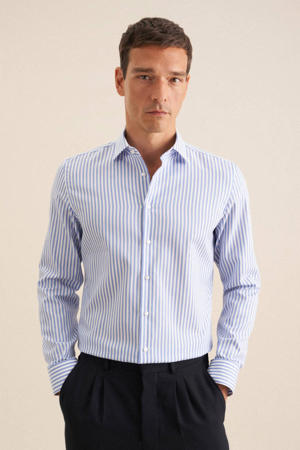 gestreept slim fit overhemd lichtblauw