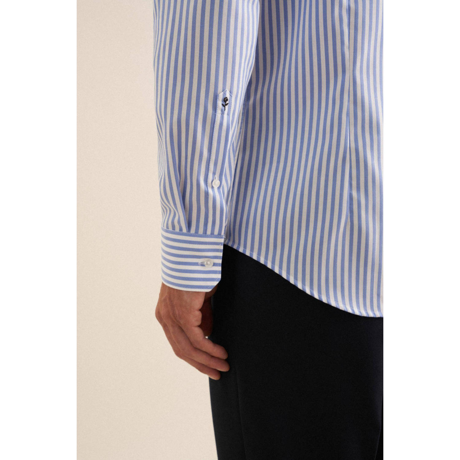 Seidensticker gestreept slim fit overhemd lichtblauw