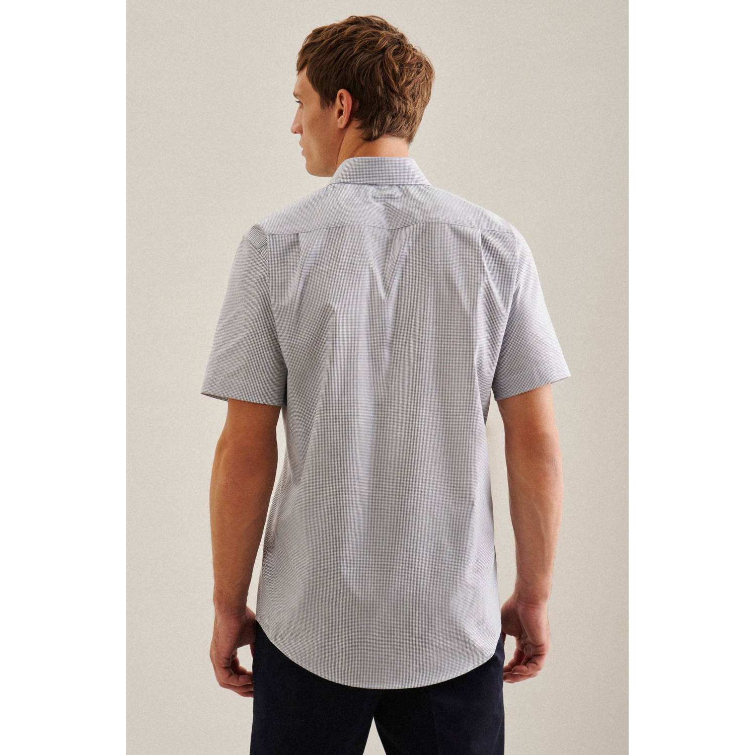 Seidensticker geruit regular fit overhemd blauw