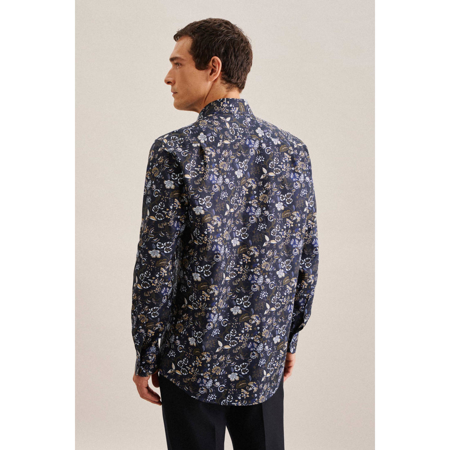Seidensticker regular fit overhemd met all over print donkerblauw