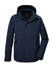 thumbnail: Donkerblauwe heren Killtec outdoor jas van polyester met effen, lange mouwen, capuchon en winddichte rits