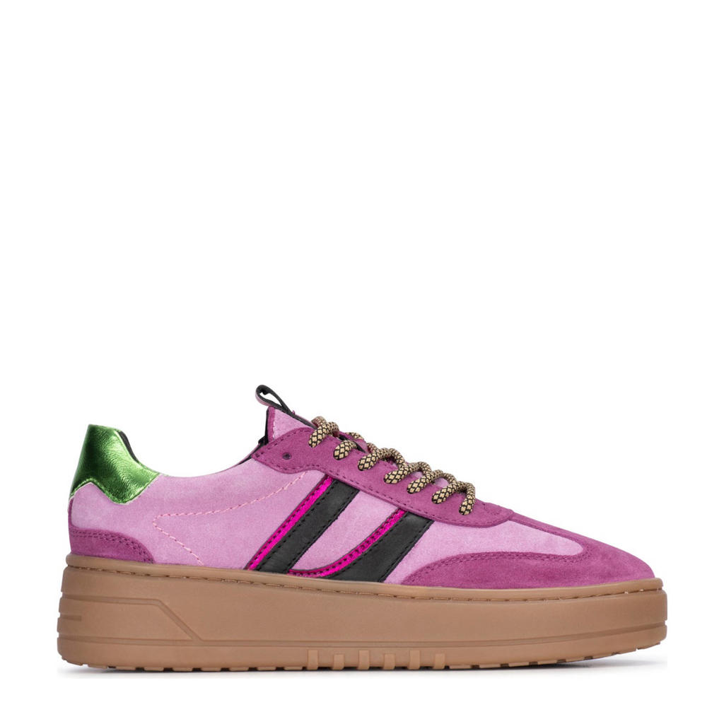 Roze dames PS Poelman suède sneakers met veters