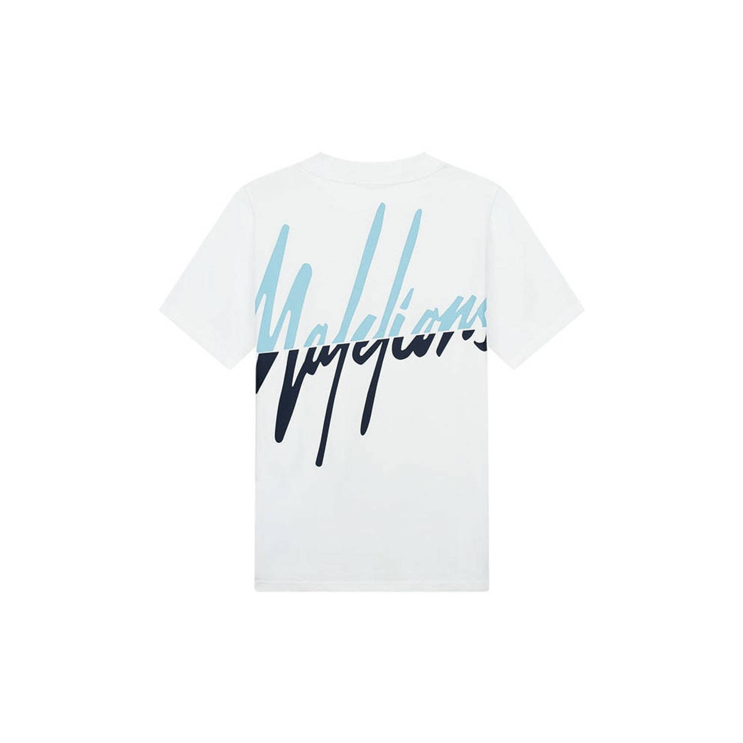 Malelions T-shirt met backprint white light blue