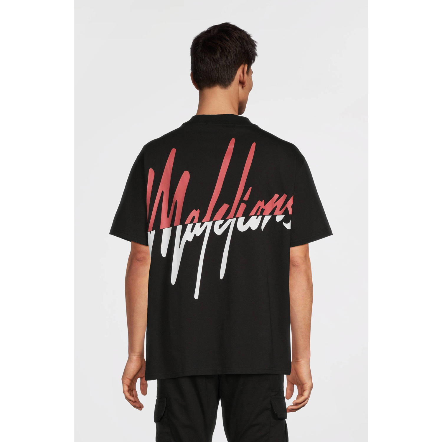 Malelions T-shirt met backprint black coral