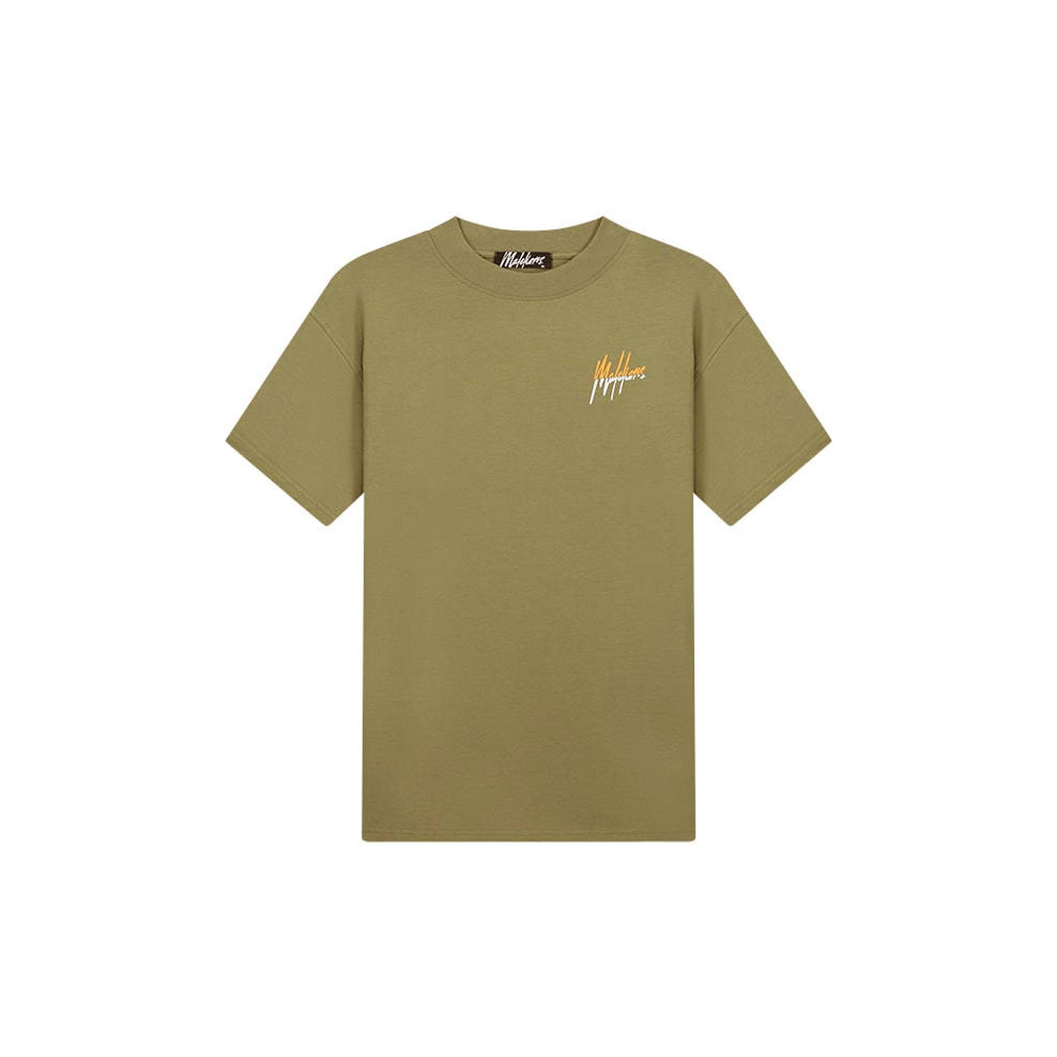 Malelions T-shirt met backprint army orange