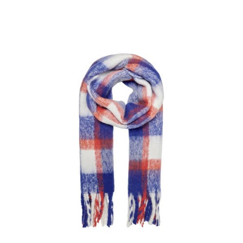 ONLY geruite sjaal ONLMIA blauw/oranje afbeelding