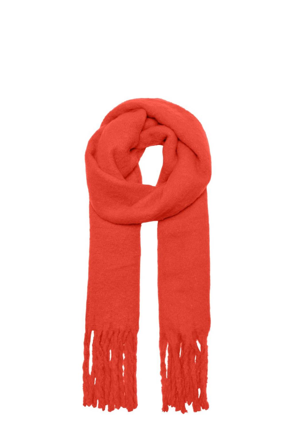 ONLY sjaal ONLROSEANNA met franjes rood