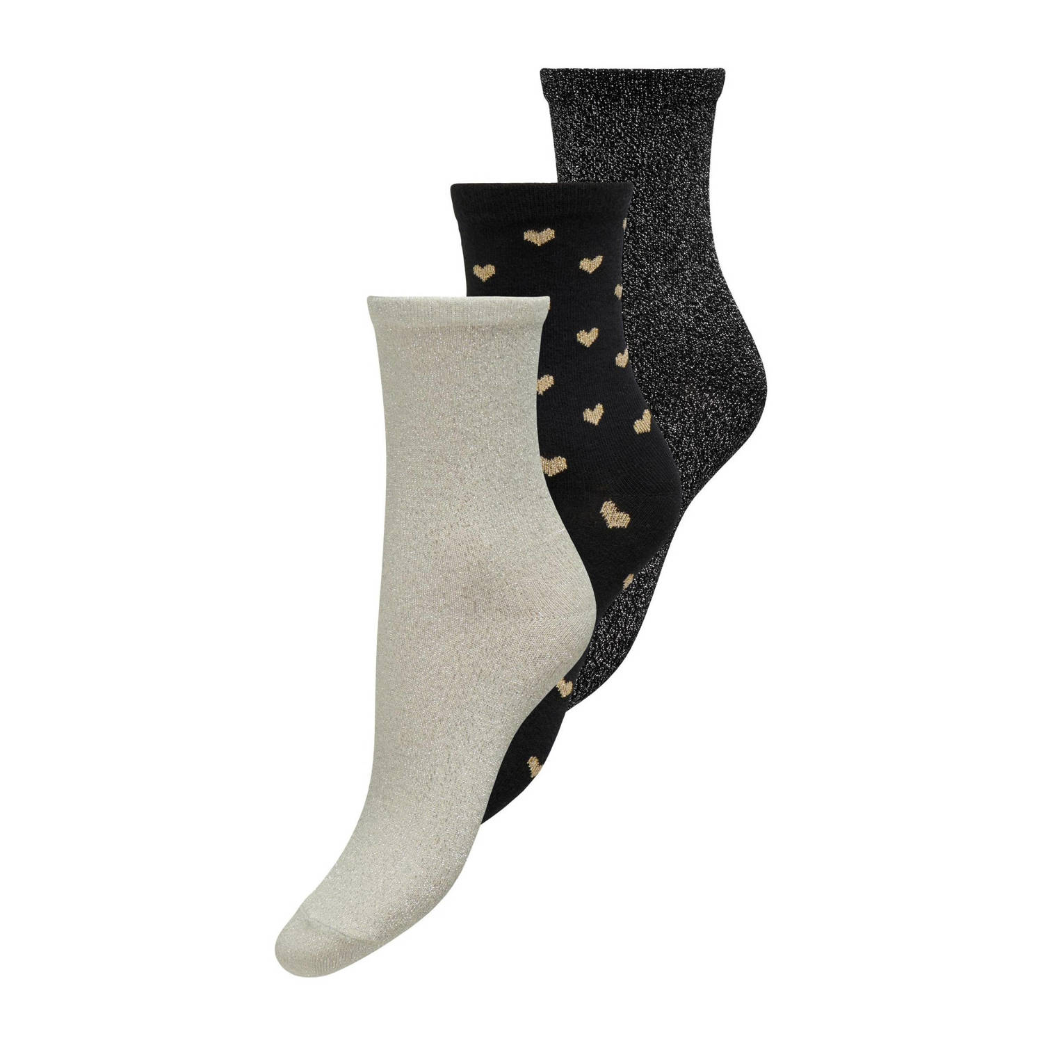 ONLY sokken met glitters ONLGRACIE set van 3 multi