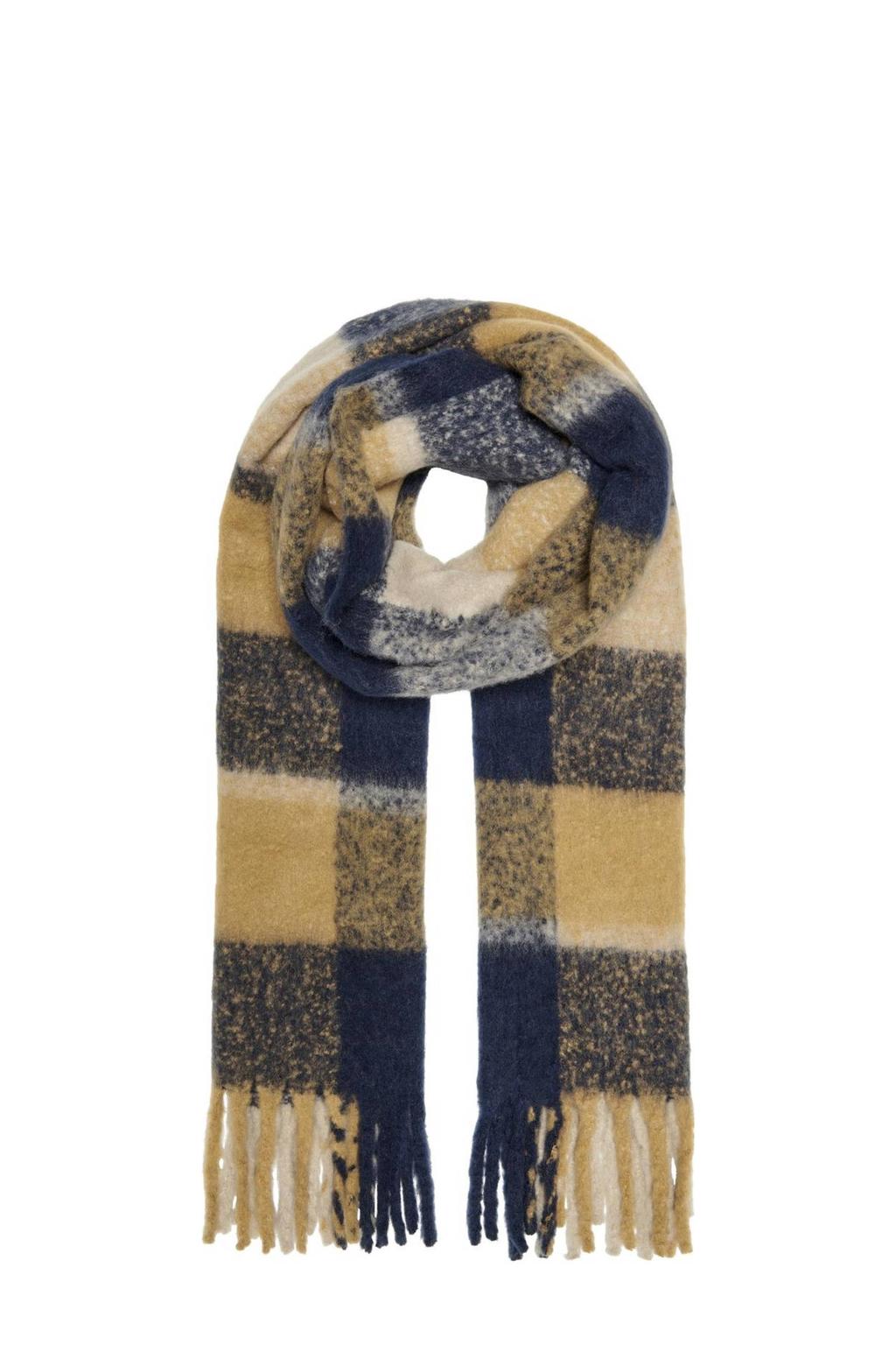 ONLY geruite sjaal ONLDANNA donkerblauw/geel
