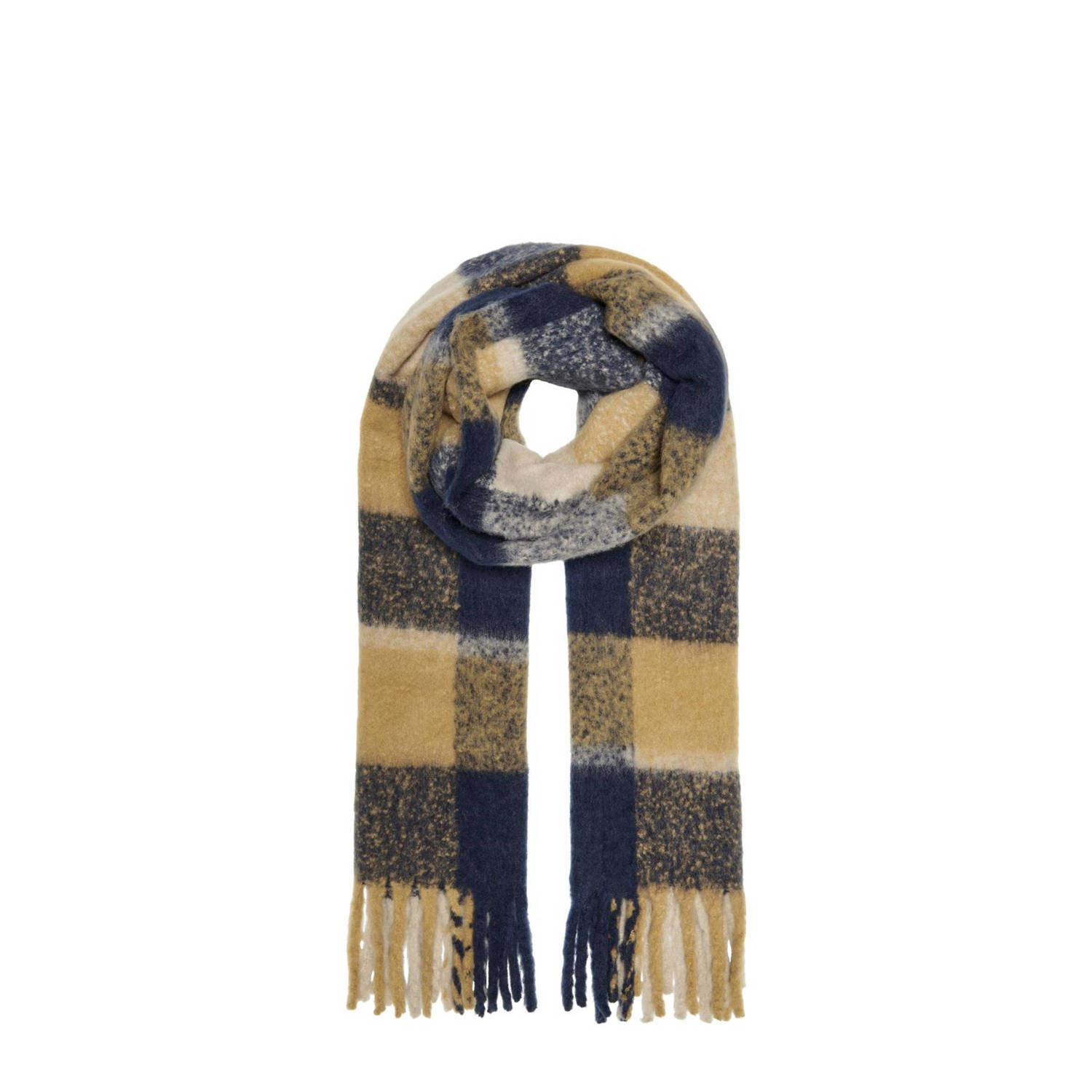 ONLY geruite sjaal ONLDANNA donkerblauw geel