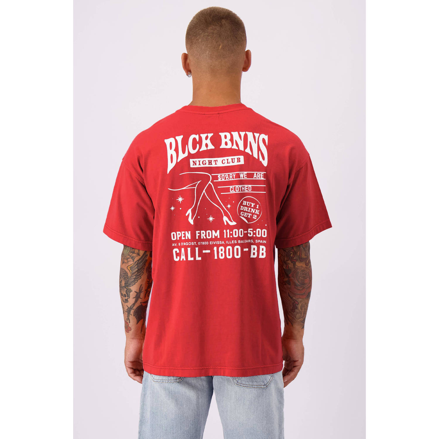 BLACK BANANAS oversized T-shirt RED LIGHT met backprint rood