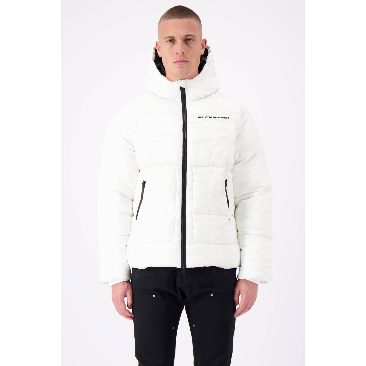 BLACK BANANAS gewatteerde winterjas BLOCK FREEZE met all over print wit