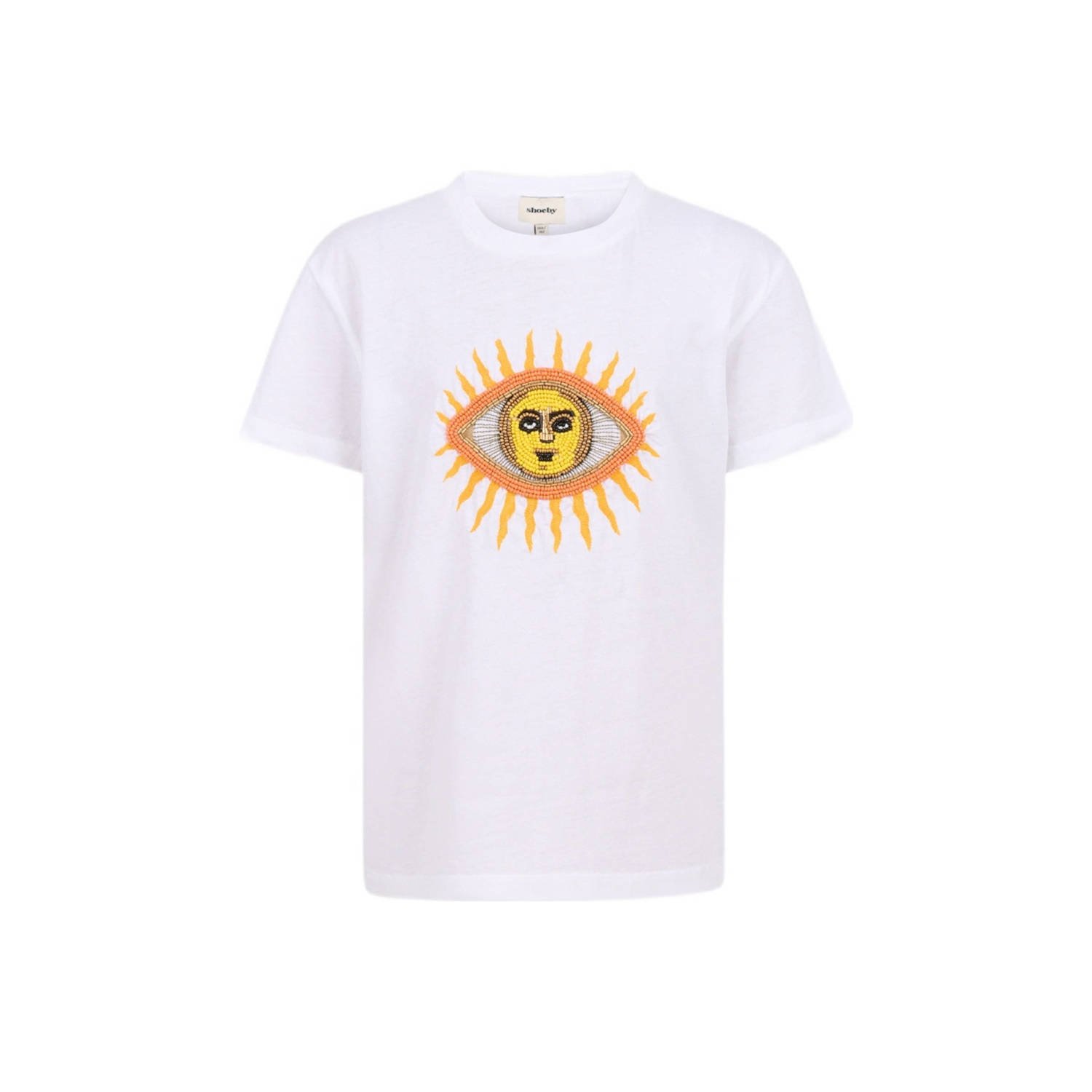 Shoeby T-shirt met printopdruk en borduursels wit Meisjes Katoen Ronde hals 158 164