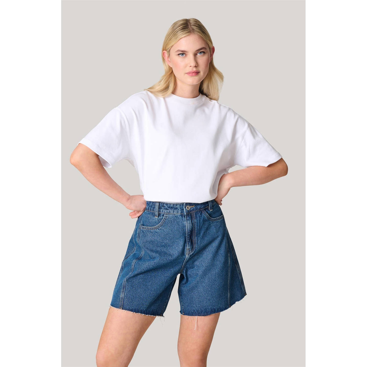 Shoeby high waist wide leg short dark blue denim