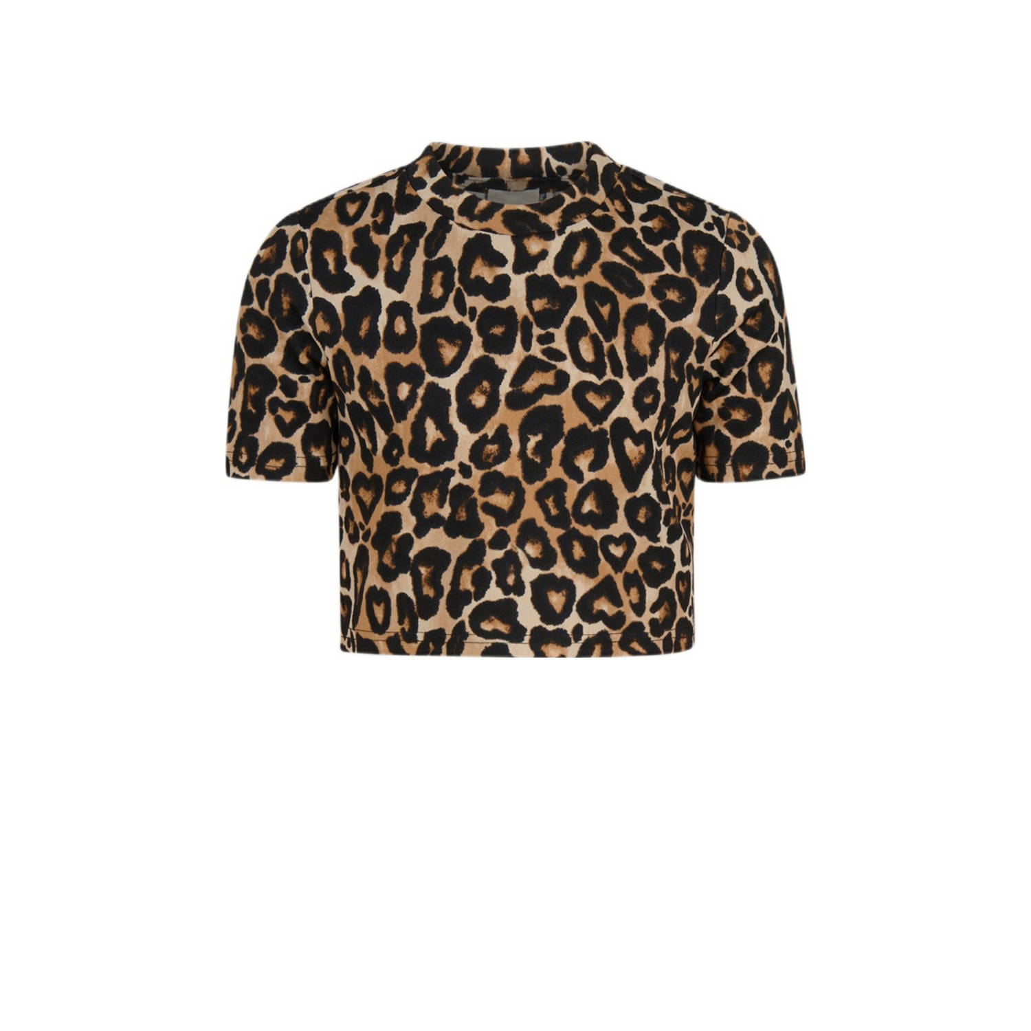 Shoeby T-shirt met panterprint bruin zwart Meisjes Polyester Ronde hals 134 140