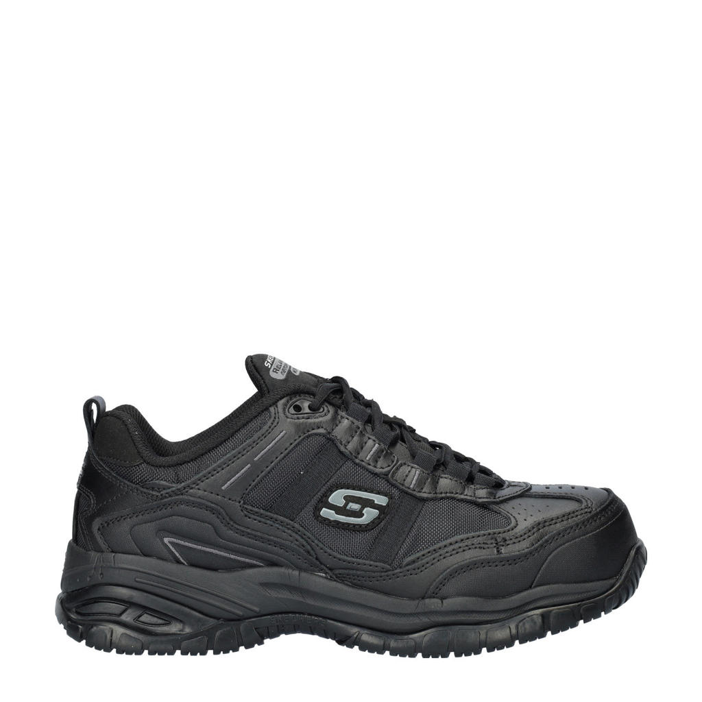 Zwarte heren Skechers Work Soft Stride sneakers van leer met veters