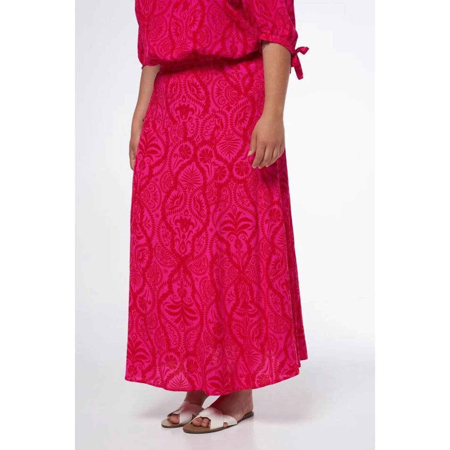 MS Mode maxi rok met paisleyprint roze rood