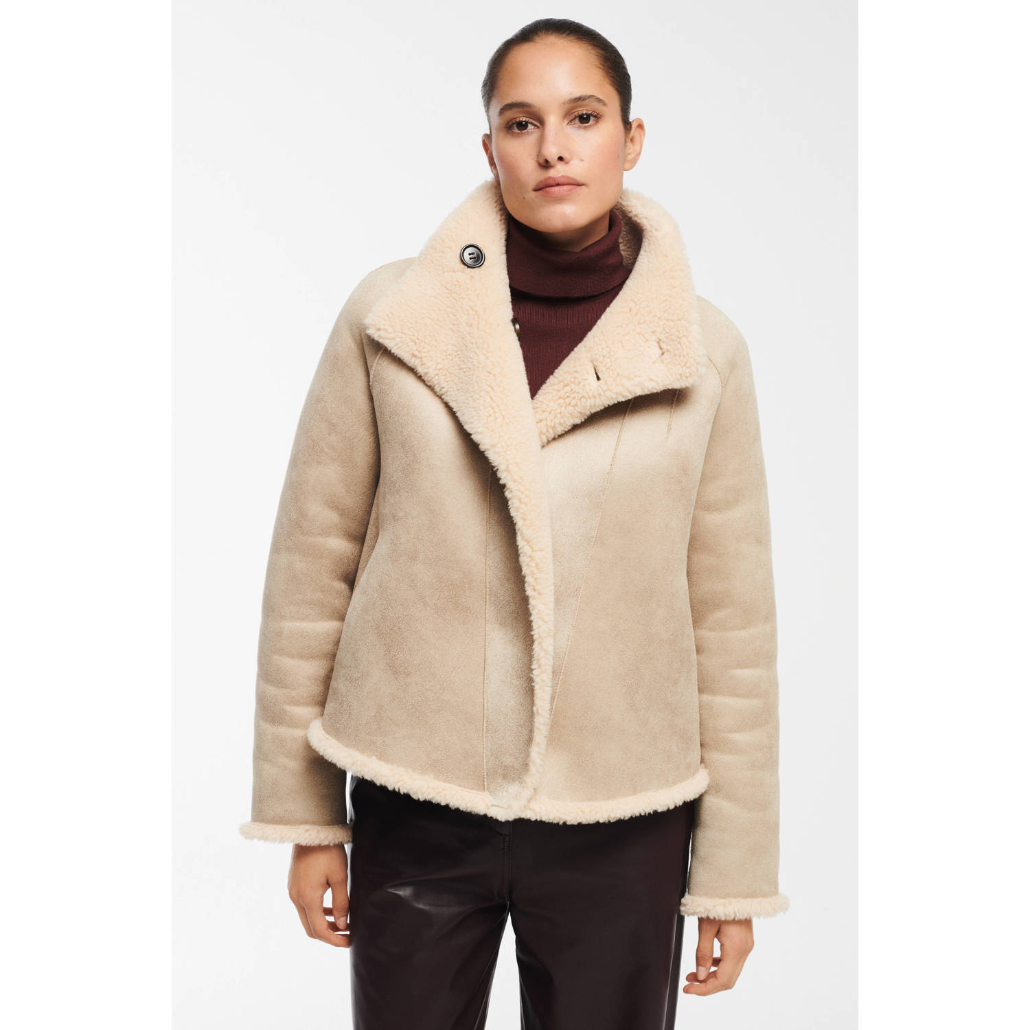 Studio AR by ARMA imitatieleren jas winter Mallow met wol beige