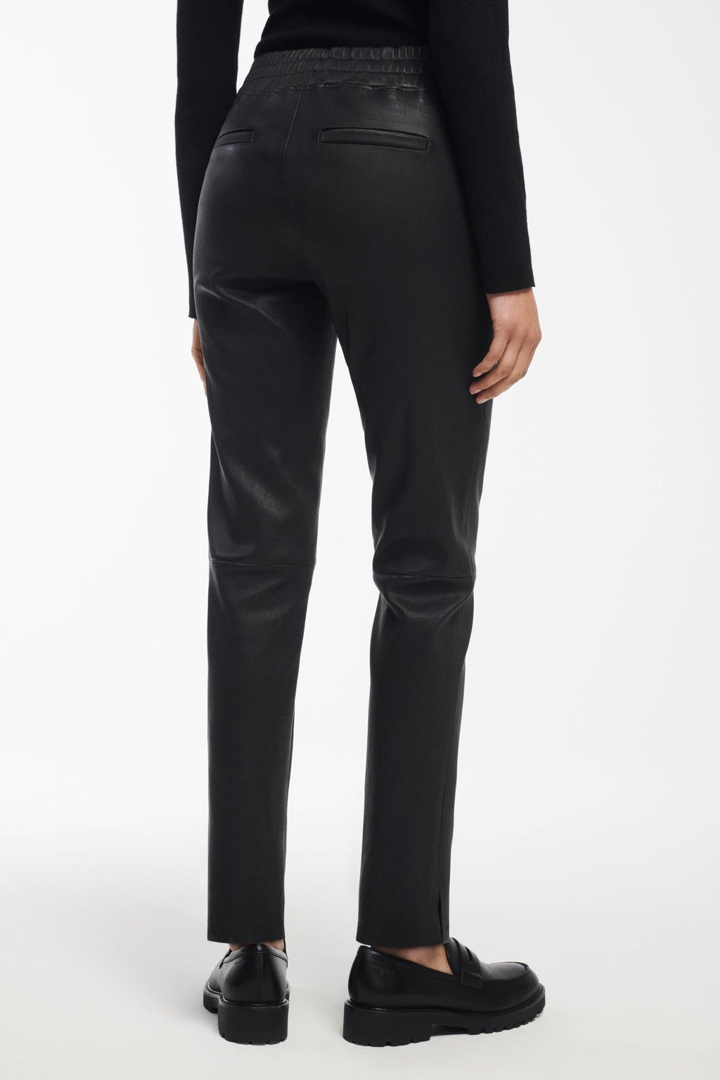 Zwarte dames Studio AR by ARMA leren skinny broek Noa met regular waist, elastische tailleband en effen