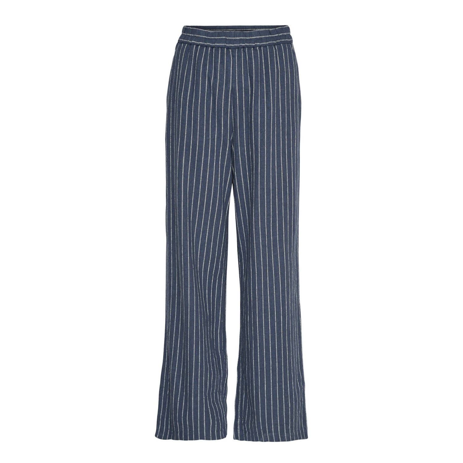 MSCH Copenhagen wide leg broek met krijtstreep donkerblauw ecru