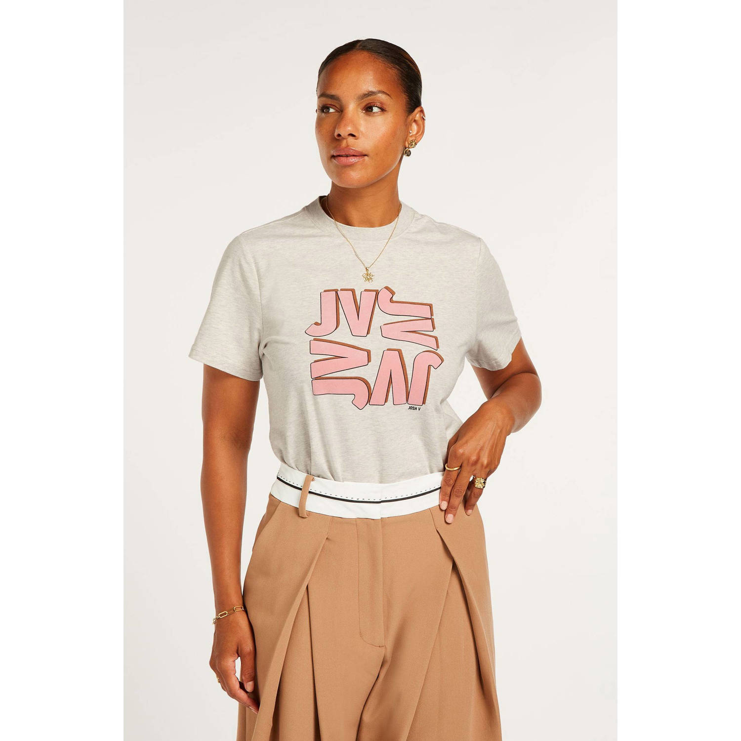 JOSH V Dorie Graphic regular fit t-shirt ecru roze