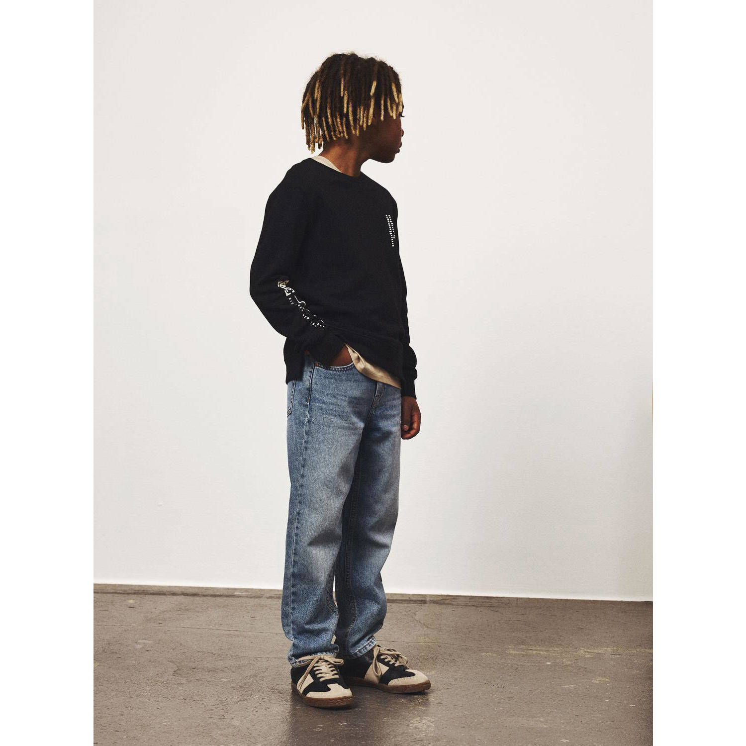 Name it KIDS sweater NKMLASSIE met printopdruk zwart wit Printopdruk 134 140