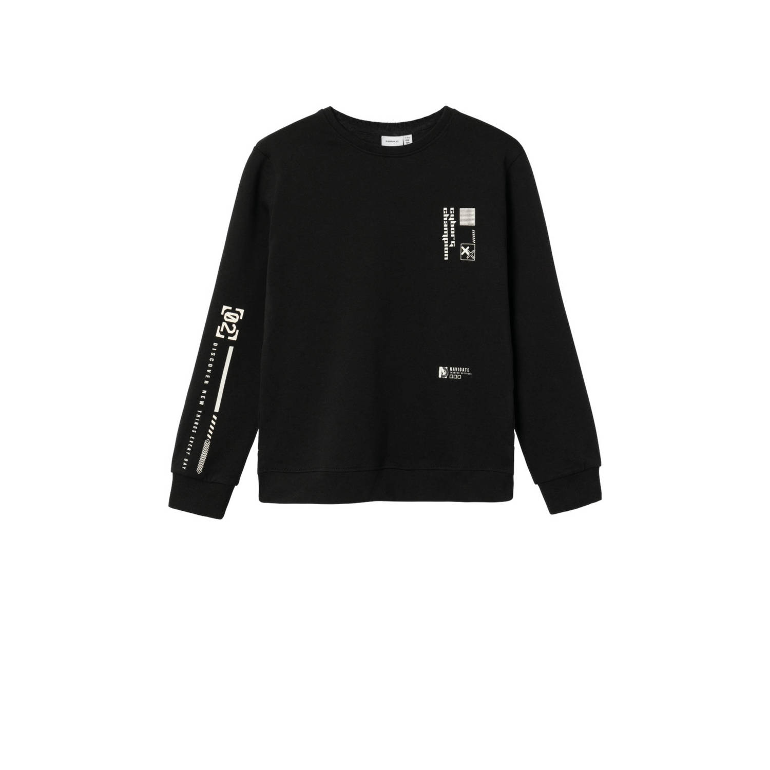 Name it KIDS sweater NKMLASSIE met printopdruk zwart wit Printopdruk 134 140