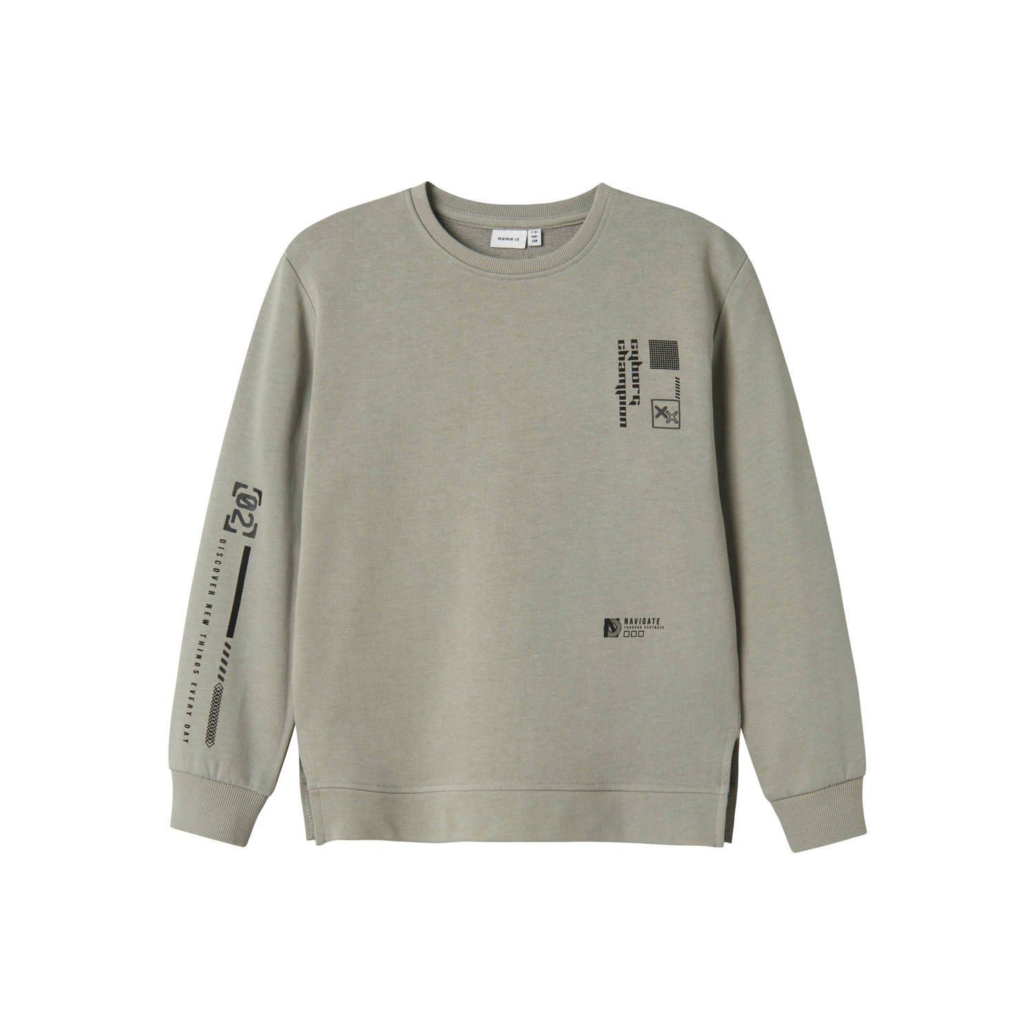 Name it KIDS sweater NKMLASSIE met printopdruk grijs zwart Printopdruk 146 152