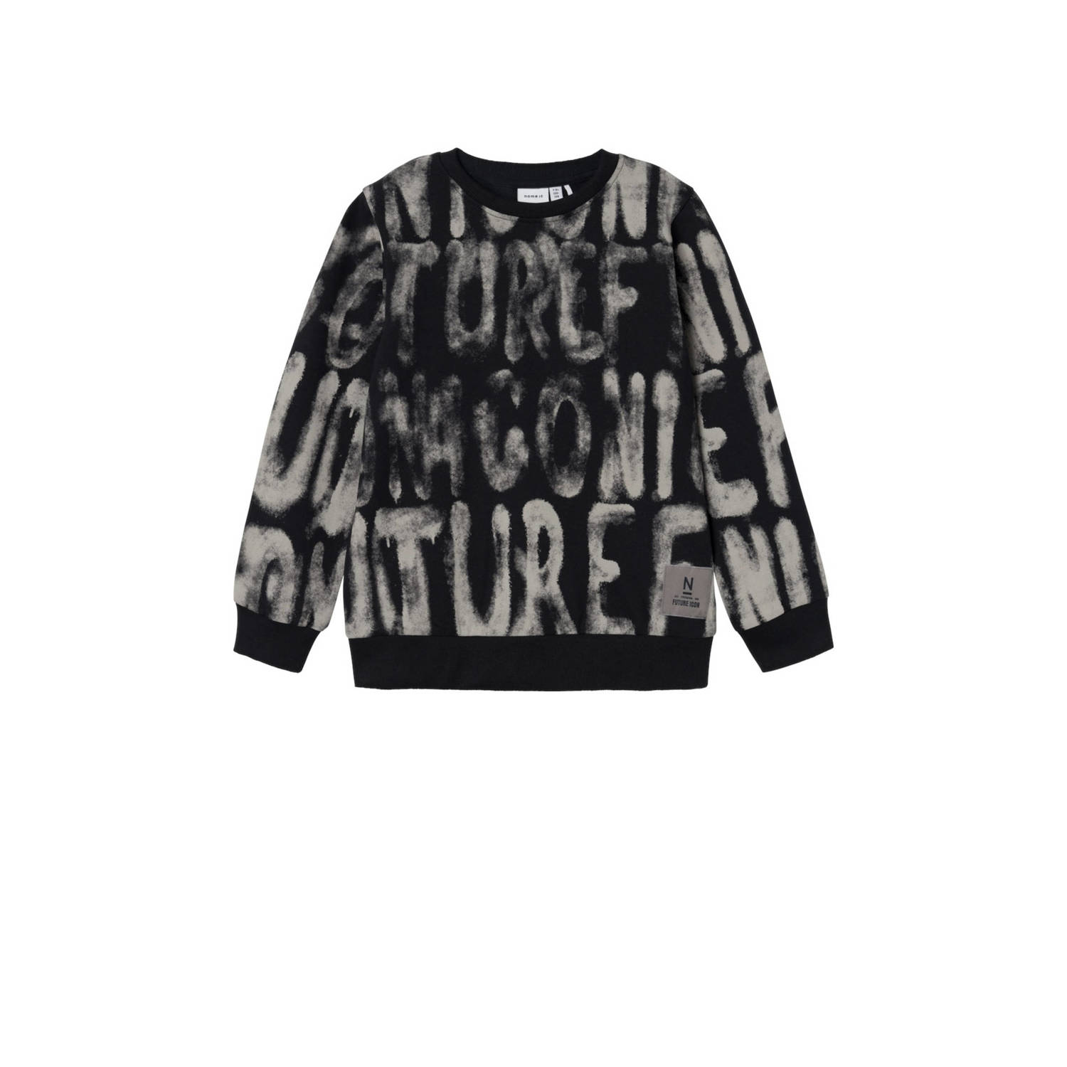 Name it KIDS sweater NKMKUJULLE met all over print zwart grijs All over print 134 140