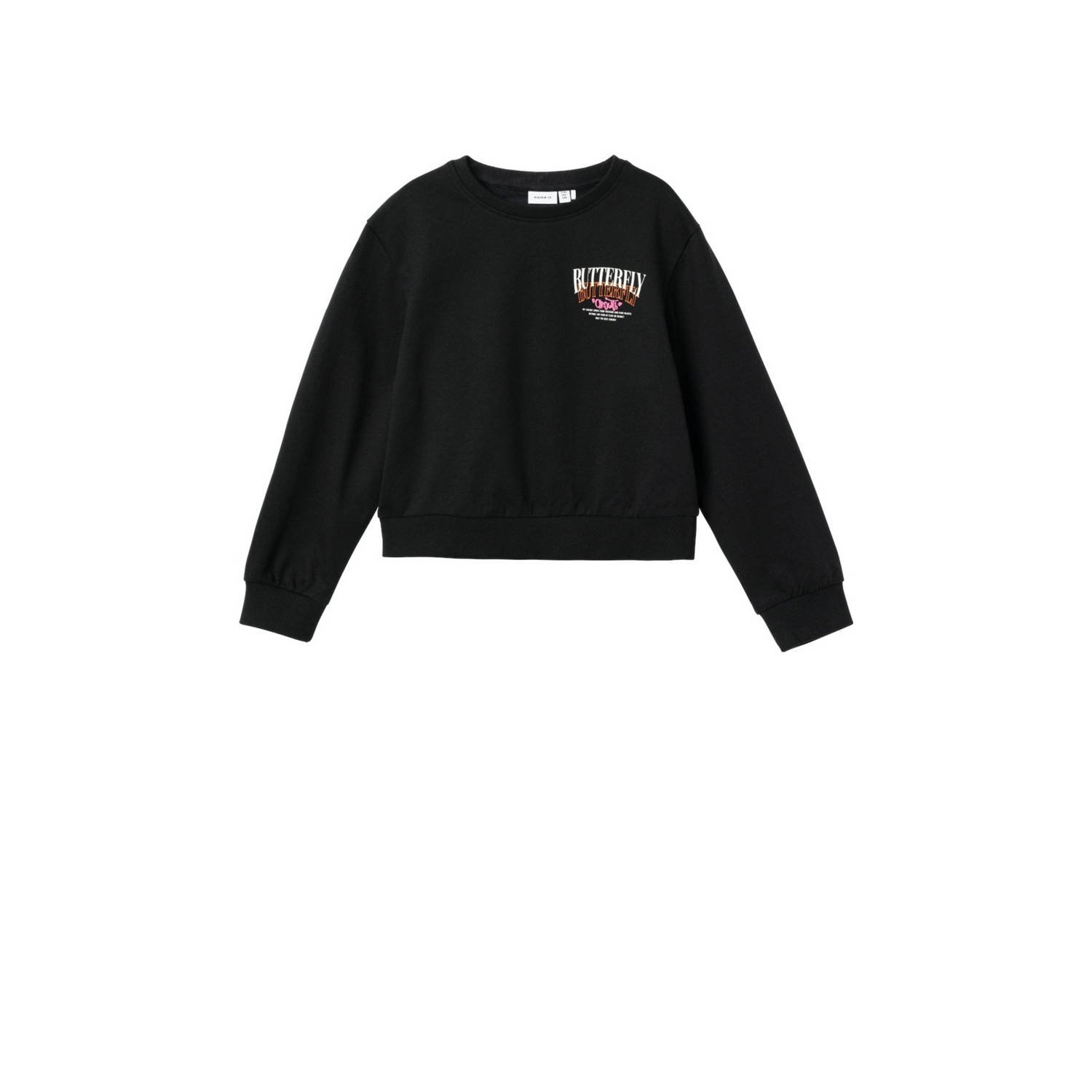 Name it KIDS sweater NKFKASTANE met backprint zwart Backprint 122 128
