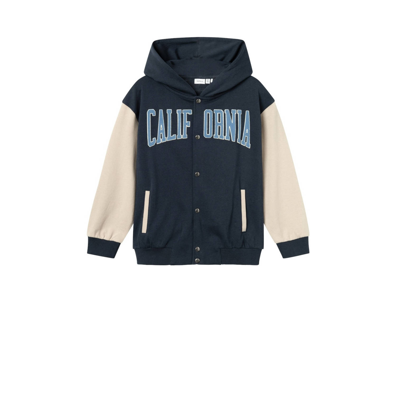 Name it KIDS sweatvest NKMLEBASTIAN met tekst donkerblauw ecru Tekst 134 140