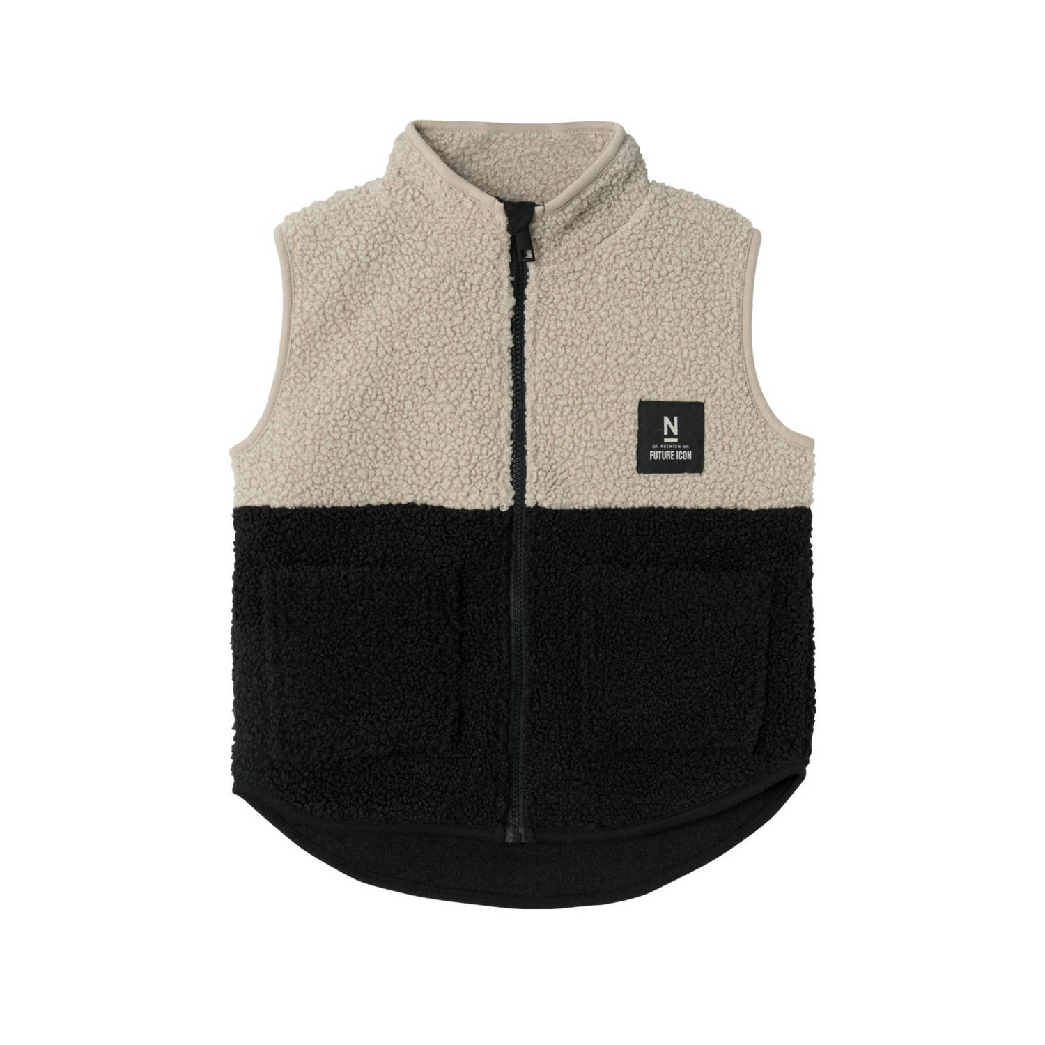 Name it KIDS bodywarmer NKMLAKET zwart beige Jongens Teddy Opstaande kraag 134 140