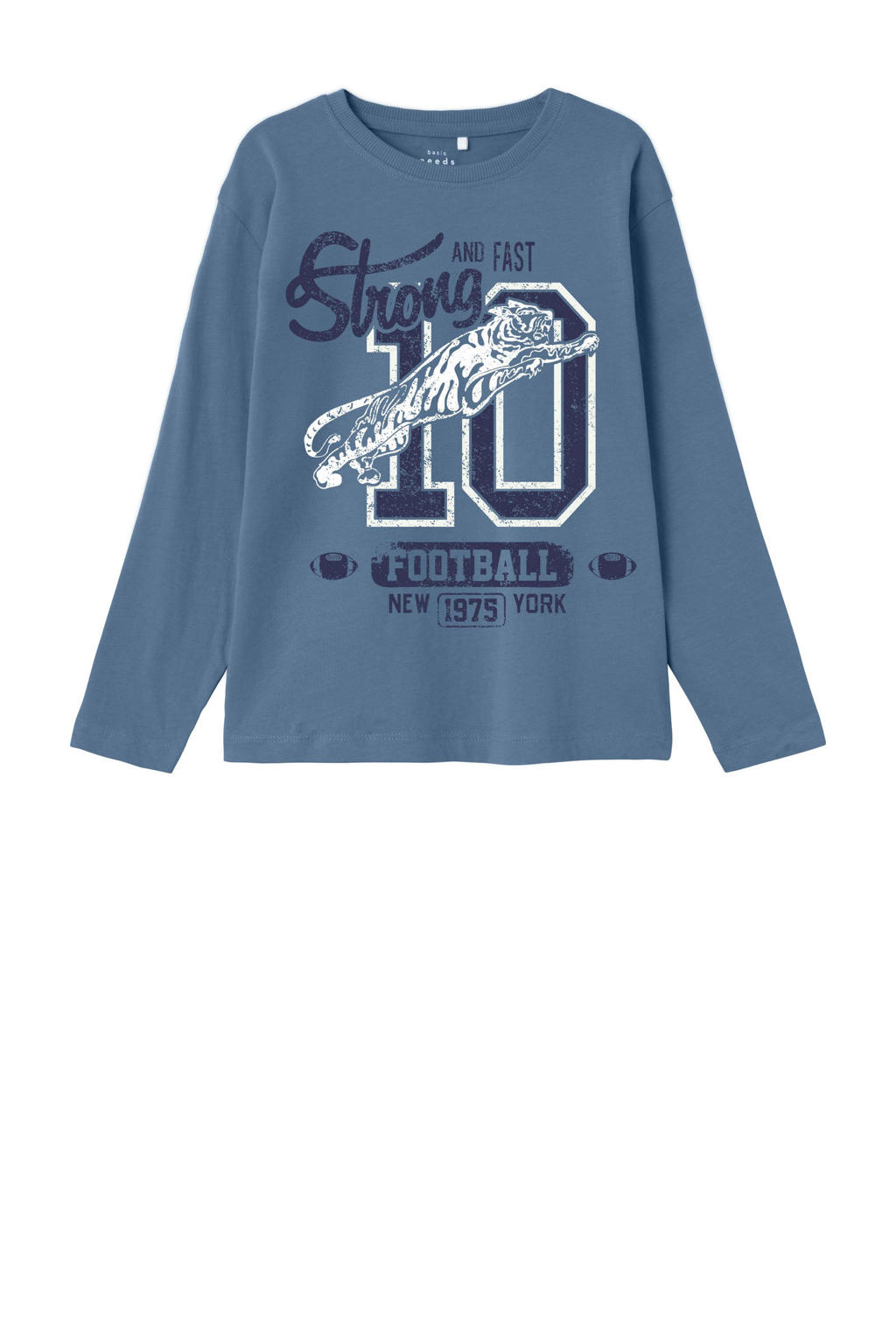 Blauwe jongens NAME IT KIDS longsleeve van katoen met printopdruk, lange mouwen en ronde hals