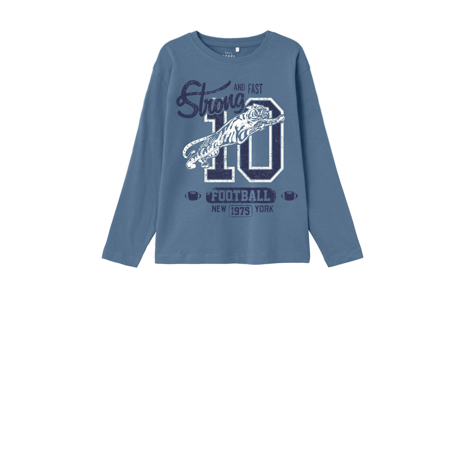 Name it KIDS longsleeve NKMVAGNO met printopdruk middenblauw Jongens Katoen Ronde hals 134 140