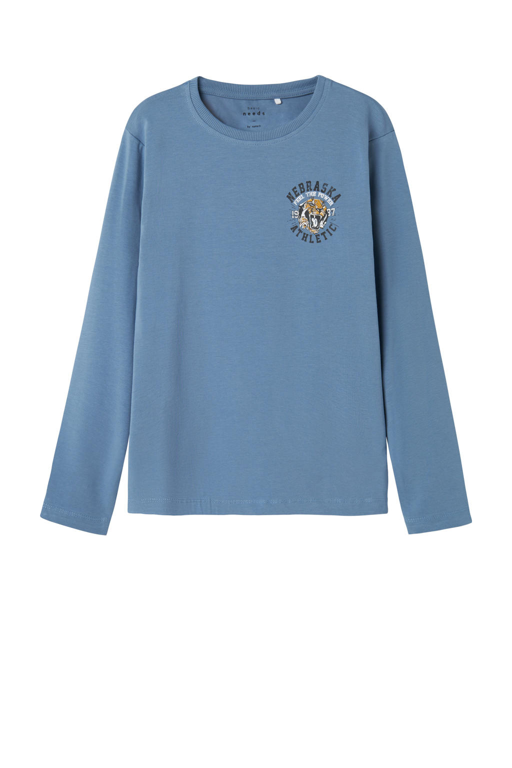 Blauwe jongens NAME IT KIDS longsleeve van stretchkatoen met printopdruk, lange mouwen en ronde hals