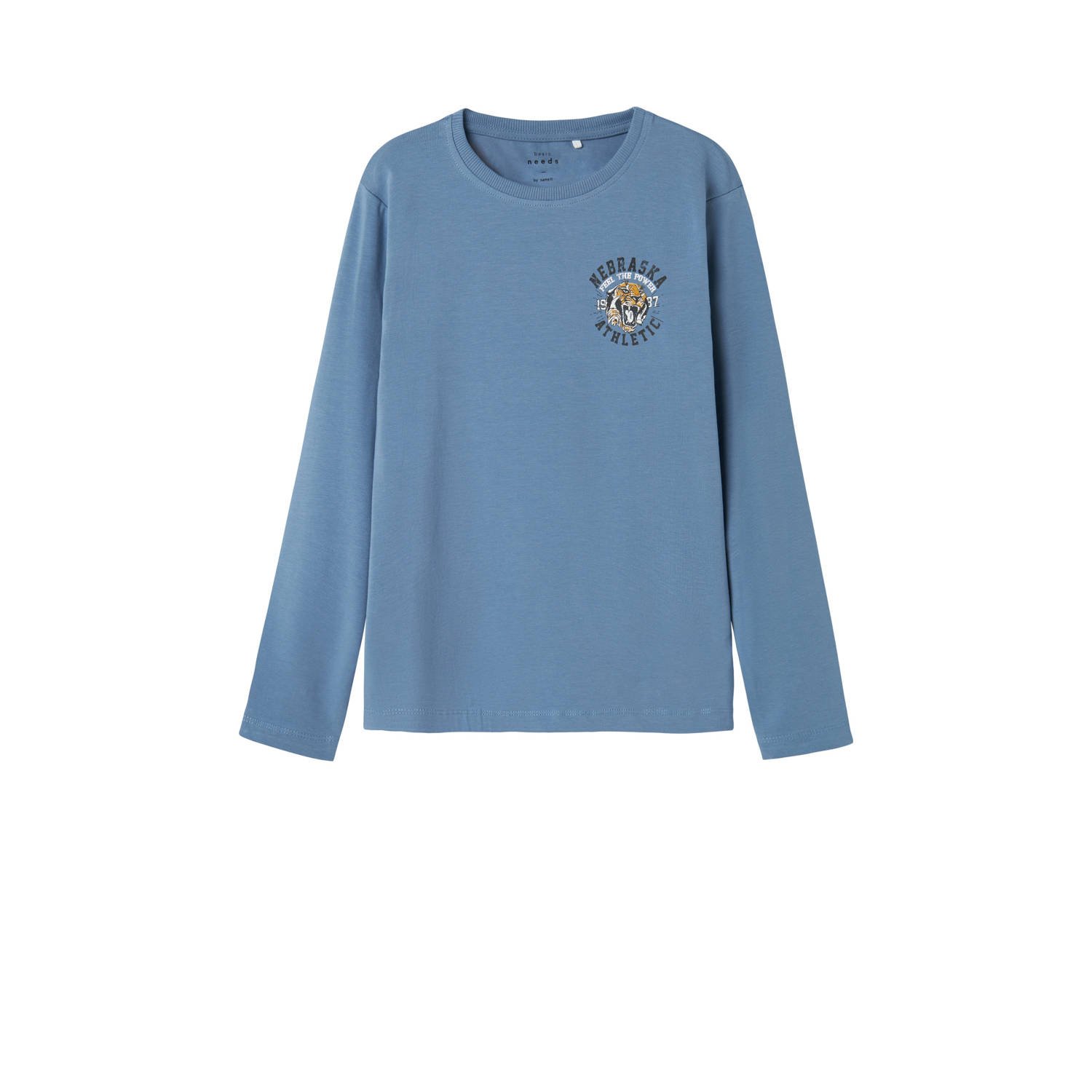 Name it KIDS longsleeve NKMVUX met printopdruk middenblauw Jongens Stretchkatoen Ronde hals 134 140