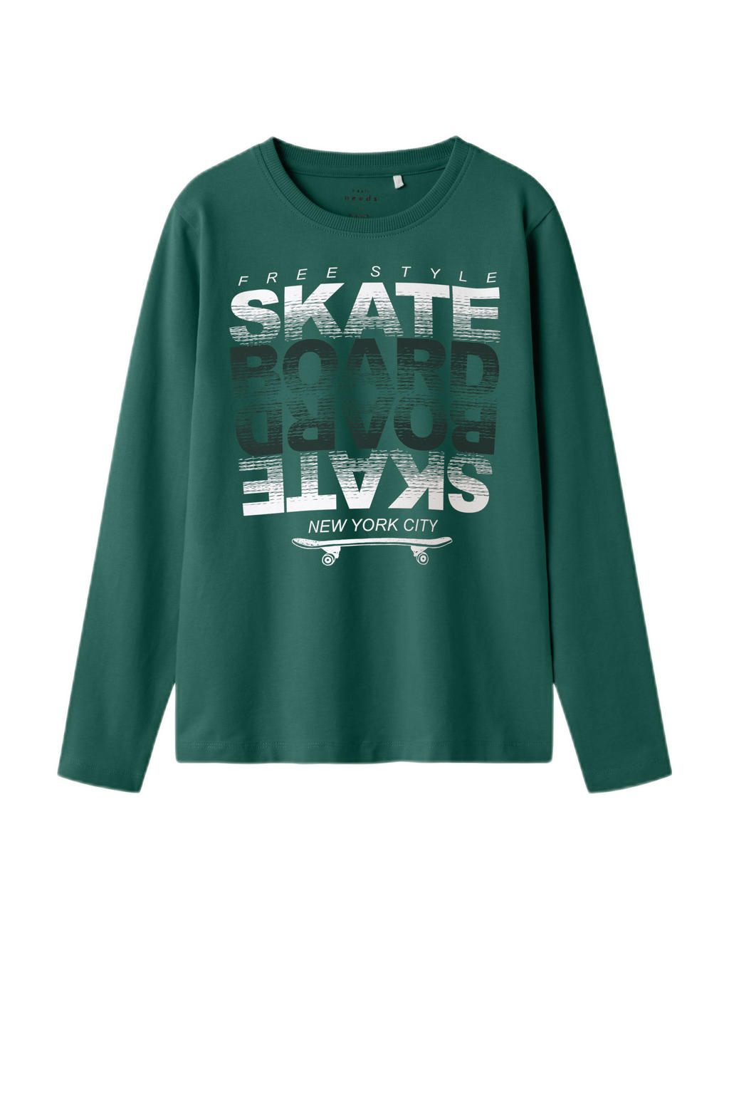 Groene jongens NAME IT KIDS longsleeve van stretchkatoen met printopdruk, lange mouwen en ronde hals