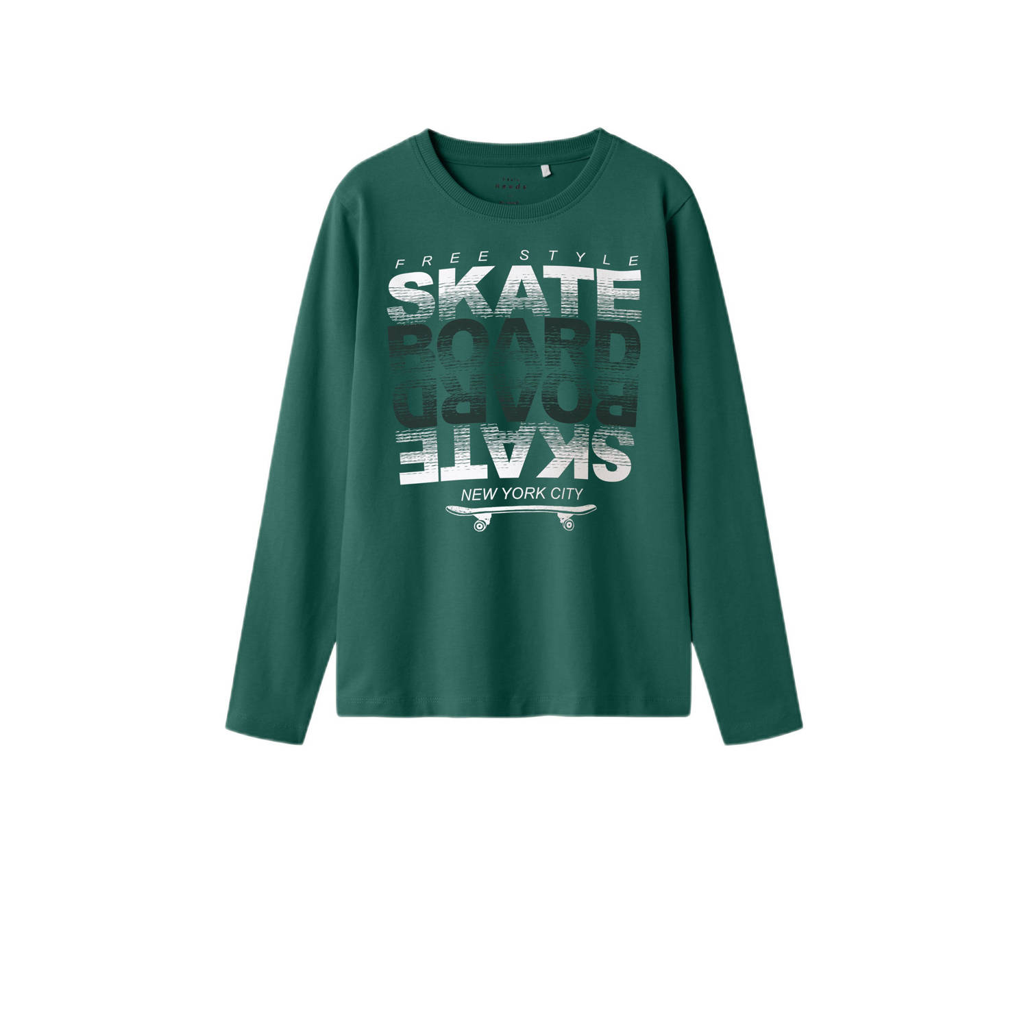 Name it KIDS longsleeve NKMVUX met printopdruk groen Jongens Stretchkatoen Ronde hals 158 164