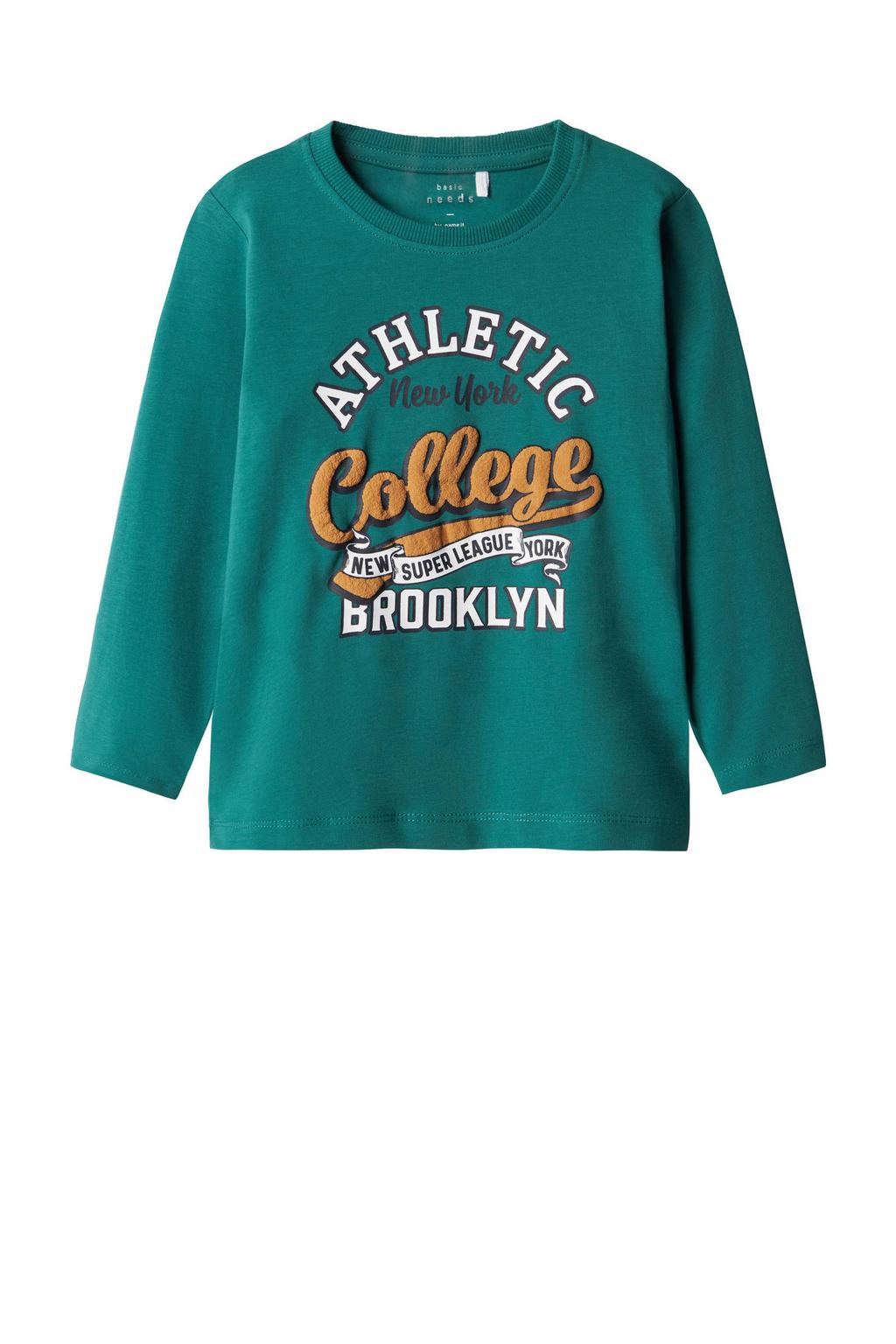 Groene jongens NAME IT MINI longsleeve antiek van stretchkatoen met printopdruk, lange mouwen en ronde hals