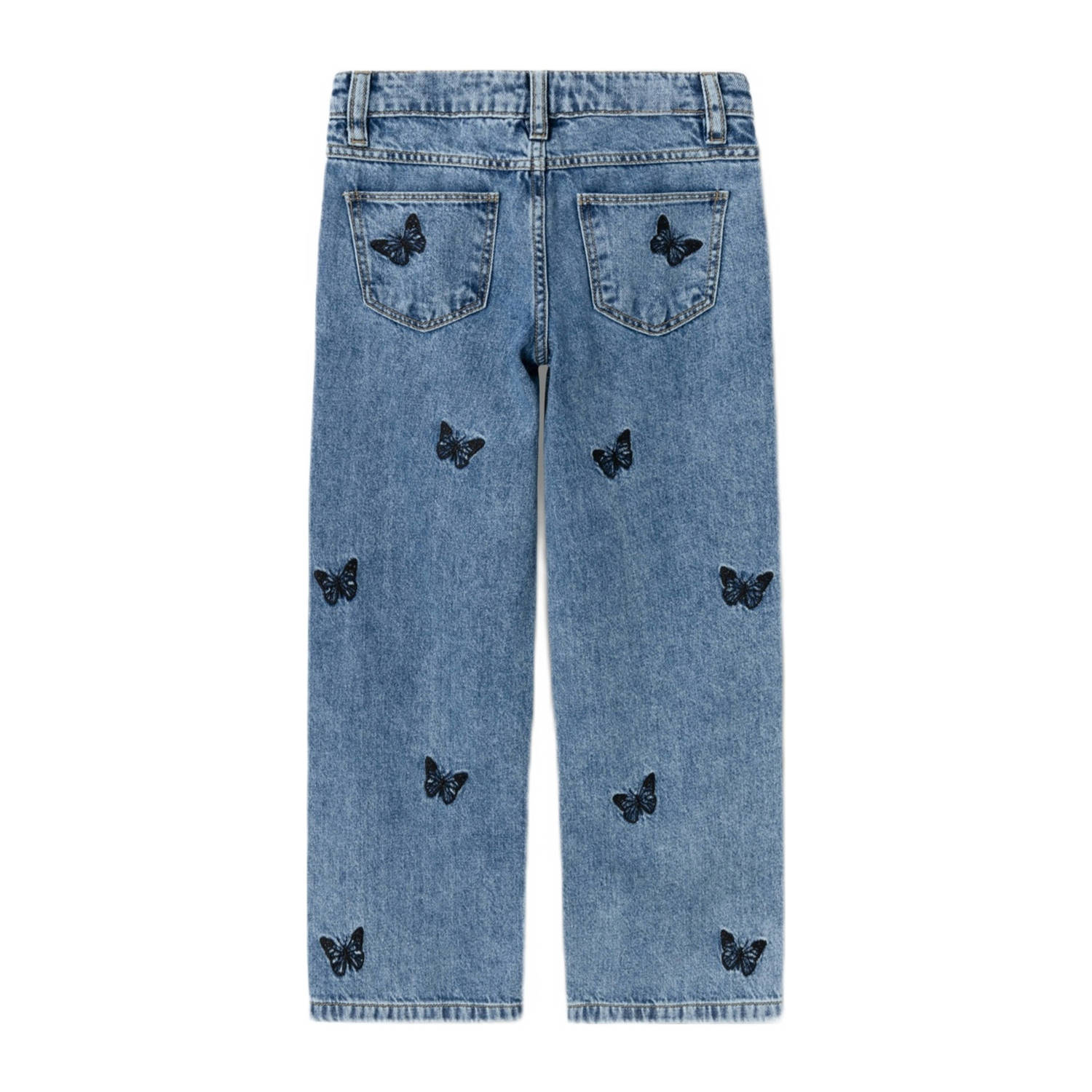 NAME IT KIDS wide leg jeans NKFBELLA met all over print medium blue denim