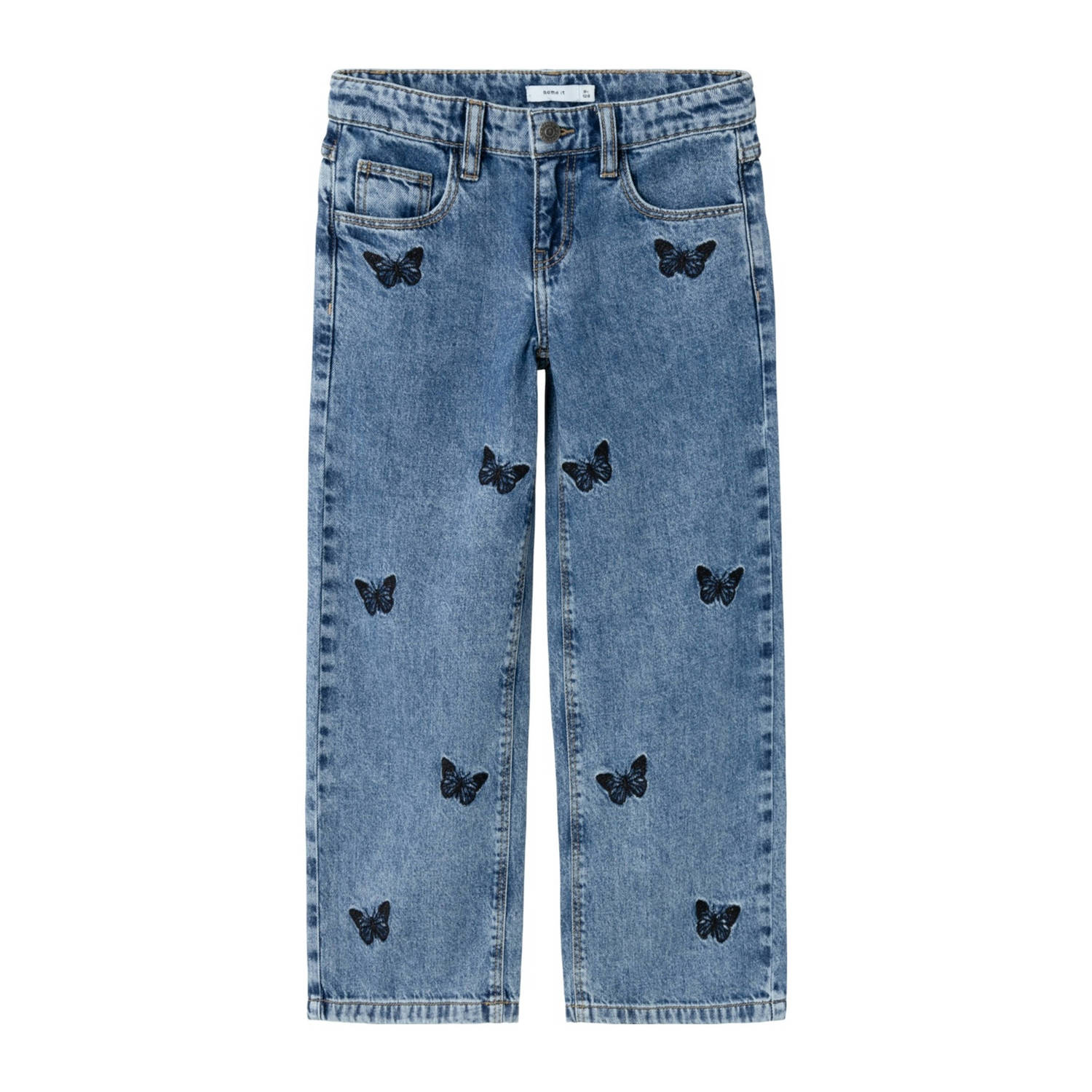 Name it KIDS wide leg jeans NKFBELLA met all over print medium blue denim Blauw 116