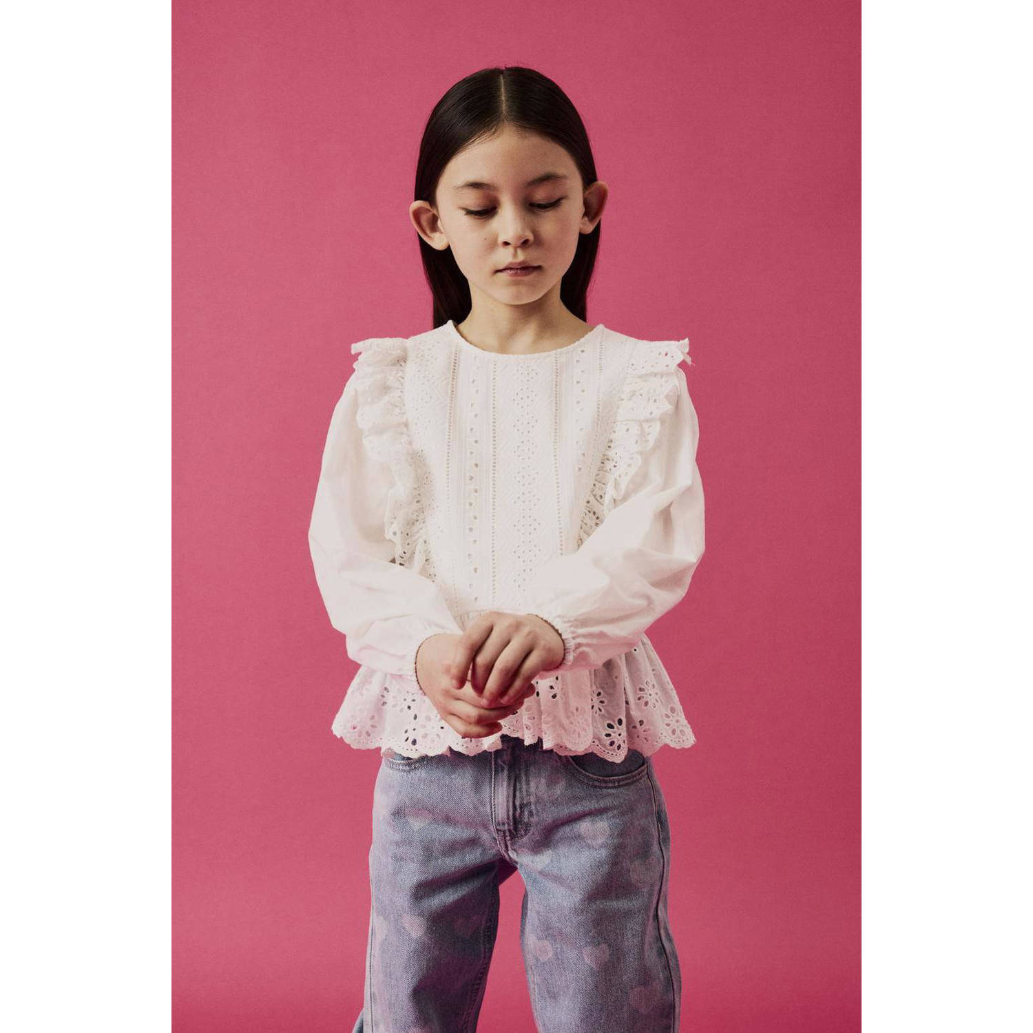 Name it KIDS top NKFKORA wit Meisjes Katoen Ronde hals Effen 134 140